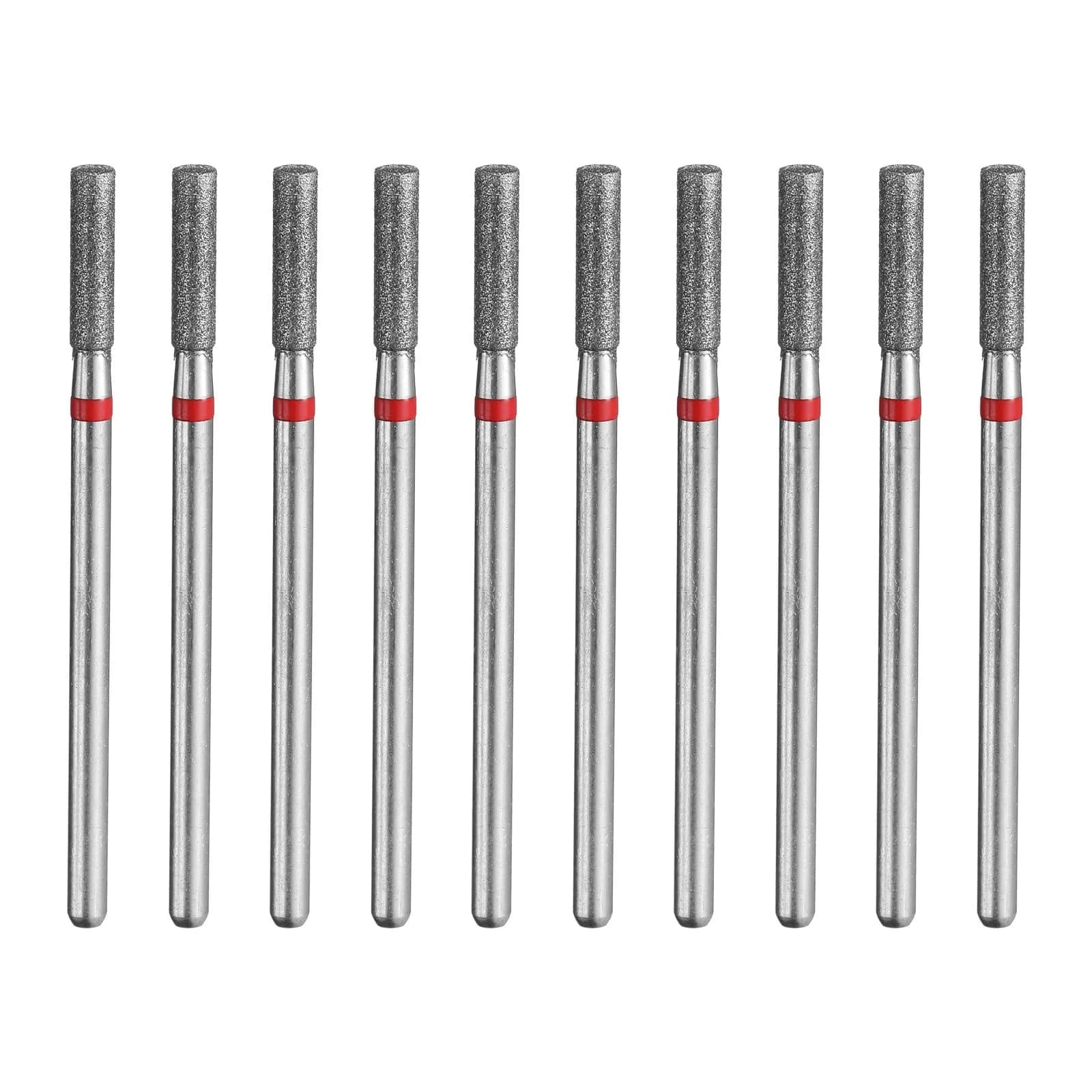 HARFINGTON Diamond Grinding Bit 1.35mm Cylinder Head 2.35mm Shank 5mm Length (10pcs, 325-400 Grits) | For Ceramic, Glass, Stone, Metal & Nails — Red / 2.5x10mm