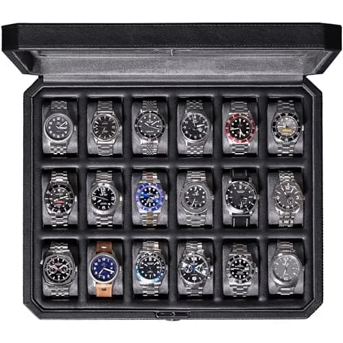 ROTHWELL 18-Slot Watch Box with Real Glass Lid & Lock | 41cm x 33cm x 9cm thumbnail 1