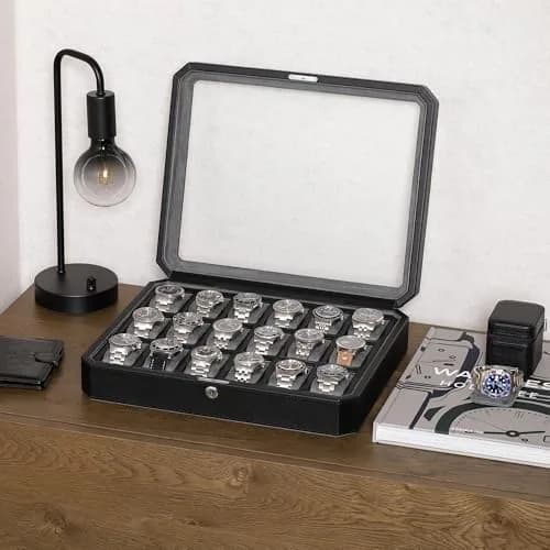 ROTHWELL 18-Slot Watch Box with Real Glass Lid & Lock | 41cm x 33cm x 9cm thumbnail 2