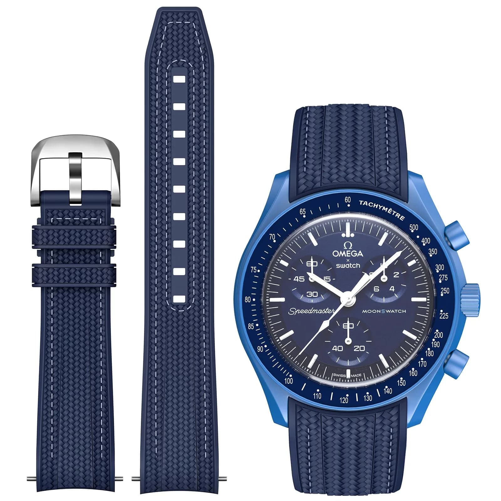 REBANDACE Silicone Watch Strap for Omega x Swatch Moonswatch 20mm | Curved No-Gap Design, Adjustable Size - main product image