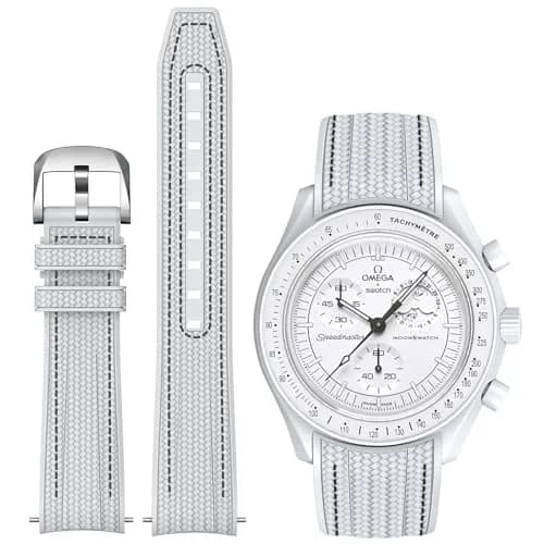 REBANDACE Silicone Watch Strap for Omega x Swatch Moonswatch, 20mm Curved End with Stainless Steel Buckle | Adjustable Fit for Men & Women thumbnail 1