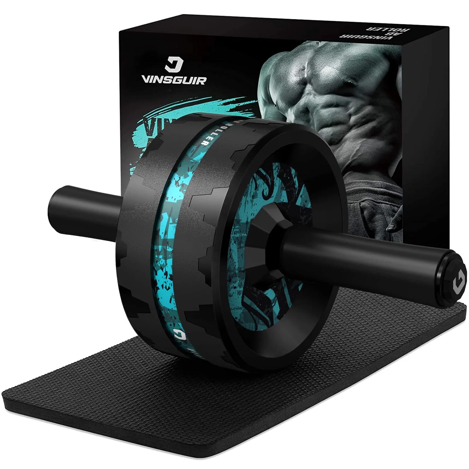 VINSGUIR Ab Roller Wheel for Core & Abs | Supports Up to 440 lbs | Portable Fitness Equipment with Knee Pad — Lake Blue And Black