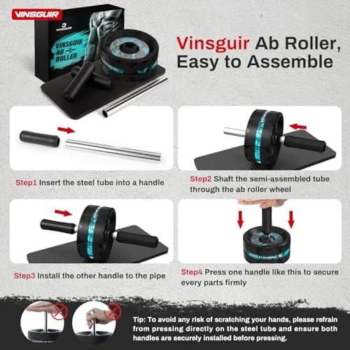 VINSGUIR Ab Roller Wheel for Home Gym, Core & Abs Workout with Knee Pad Set | Supports Up to 200kg thumbnail 7