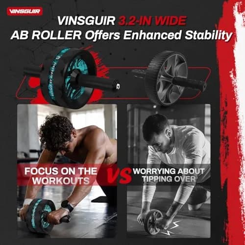 VINSGUIR Ab Roller Wheel for Home Gym, Core & Abs Workout with Knee Pad Set | Supports Up to 200kg thumbnail 2