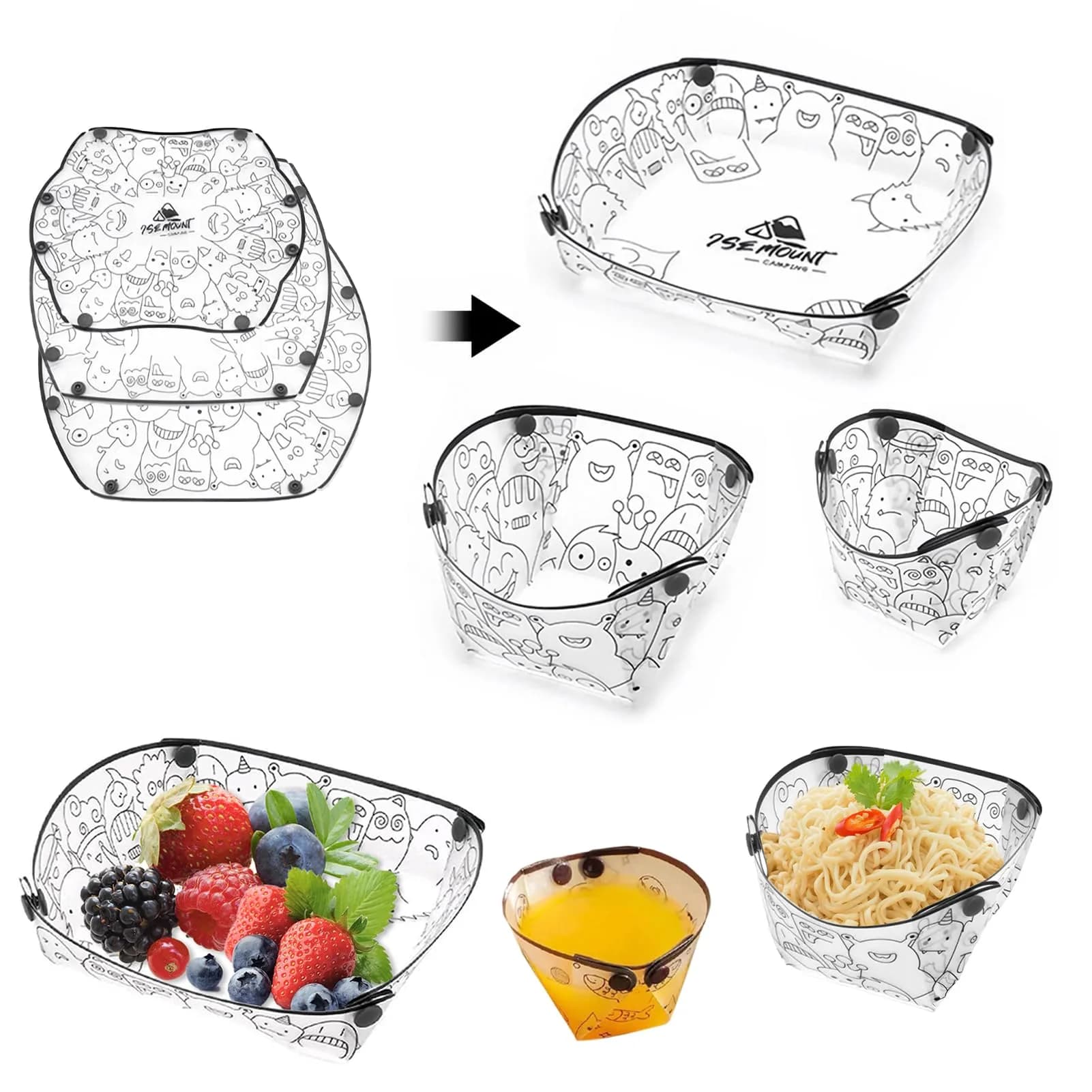 MIUPOO Collapsible Bowl Set, Portable Mess Kit, Food Grade Material, 7×5.5×3.5 Inches, 4 Pieces — 3 Sizes