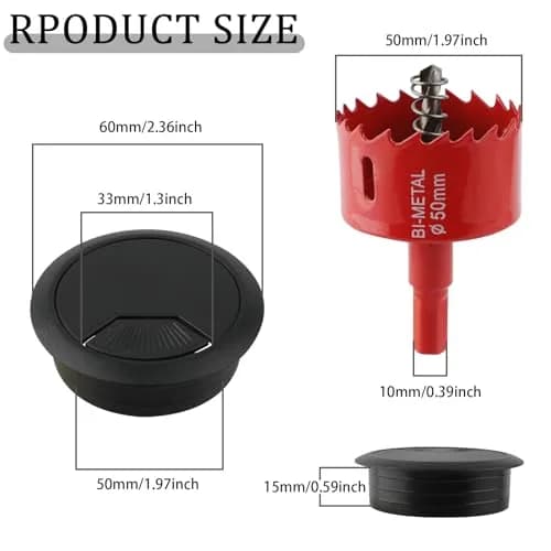 KITANIS 2 Inch(50mm) Desk Grommet | Wire Cable Hole Cover for Furniture & Cables thumbnail 2
