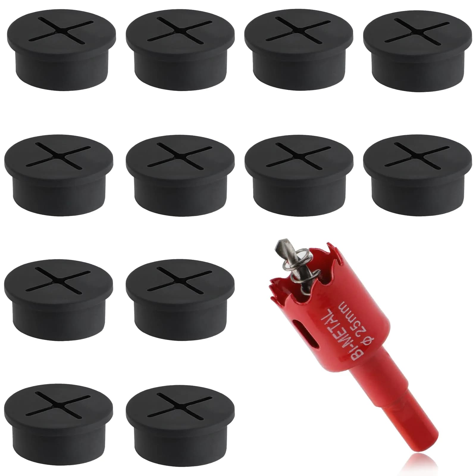 KITANIS 1 Inch (25mm) Desk Grommet | Cable Management for Furniture with Hole Saw (Black) - main product image