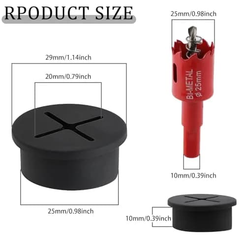 KITANIS 1 Inch (25mm) Desk Grommet | Cable Management for Furniture with Hole Saw (Black) thumbnail 2