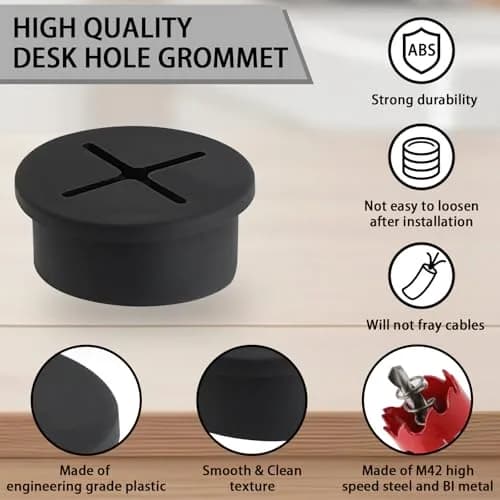 KITANIS 1 Inch (25mm) Desk Grommet | Cable Management for Furniture with Hole Saw (Black) thumbnail 3