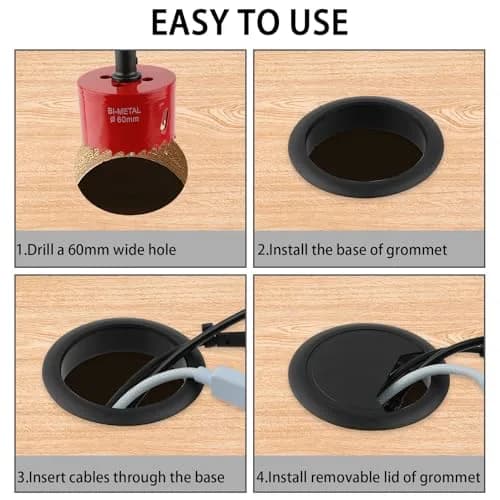 KITANIS 2-3/8 Inch(60mm) Desk Grommet | Wire Management & Cable Cover in Black thumbnail 4