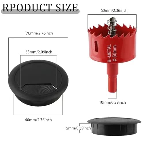 KITANIS 2-3/8 Inch(60mm) Desk Grommet | Wire Management & Cable Cover in Black thumbnail 2