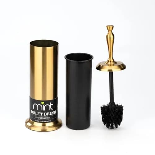 J&V TEXTILES Aged Brass Toilet Brush with Long Handle & Covered Holder | Vintage-Inspired Bathroom Scrubber thumbnail 1