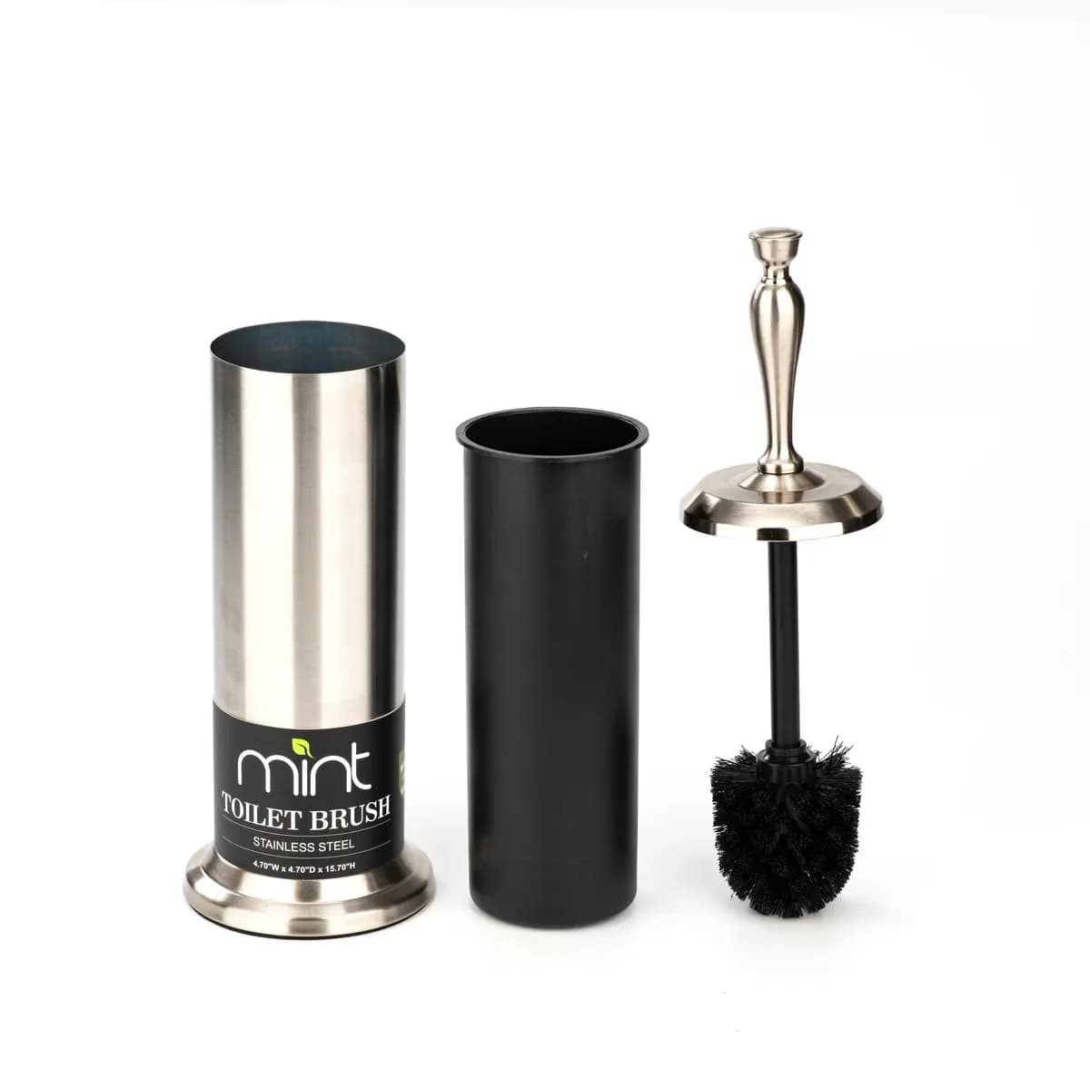 J&V TEXTILES Toilet Brush with Holder Set 41.19 cm (16.22 in) | Aged Brass/Matte Black — Brushed Satin Nickel