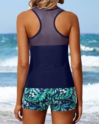 Yonique Athletic Tankini with Shorts Racerback Size M | Sporty Two Piece Swimsuit for Women thumbnail 2