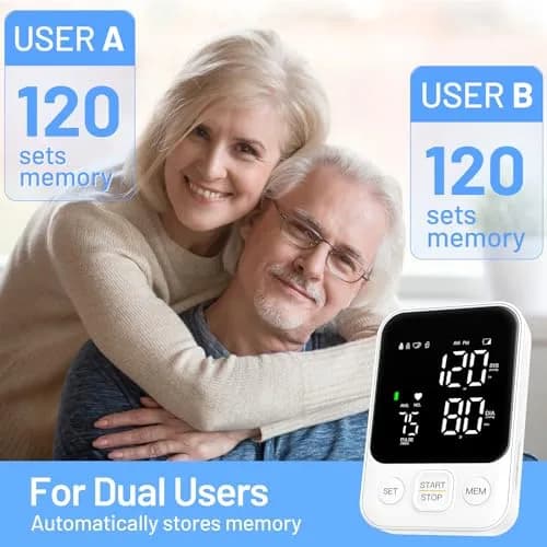 DOUHAO White Blood Pressure Monitor | Clinically Accurate, Store 2 x 120 Memory, Adjustable BP Cuff 22-40 cm, LED Backlight Display with Storage Bag thumbnail 6