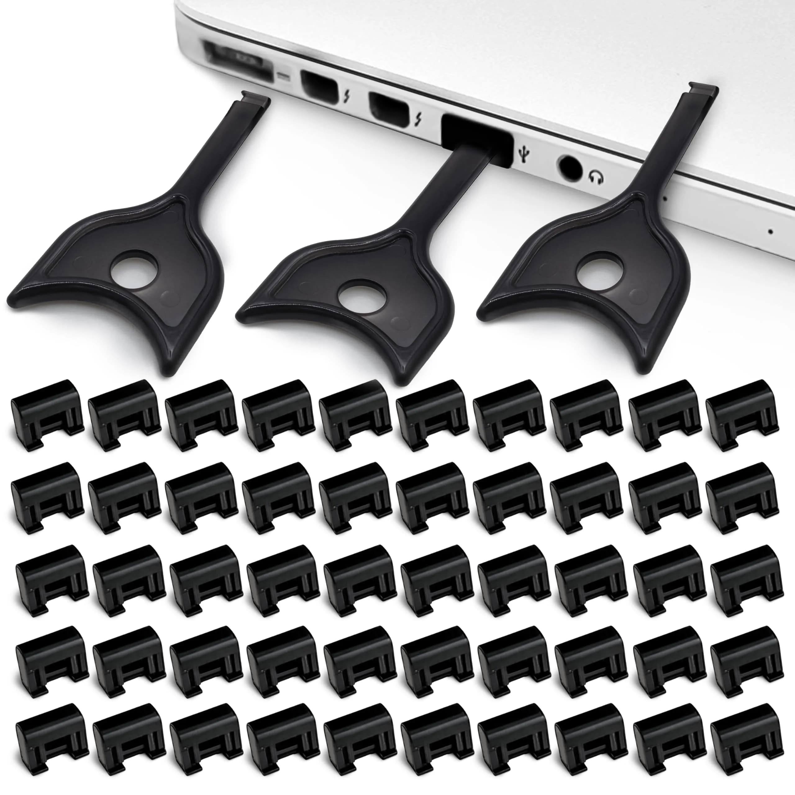PortPlugs USB-A Port Blockers 50 Pack with 3 Keys | Secure Physical Access Control — Black