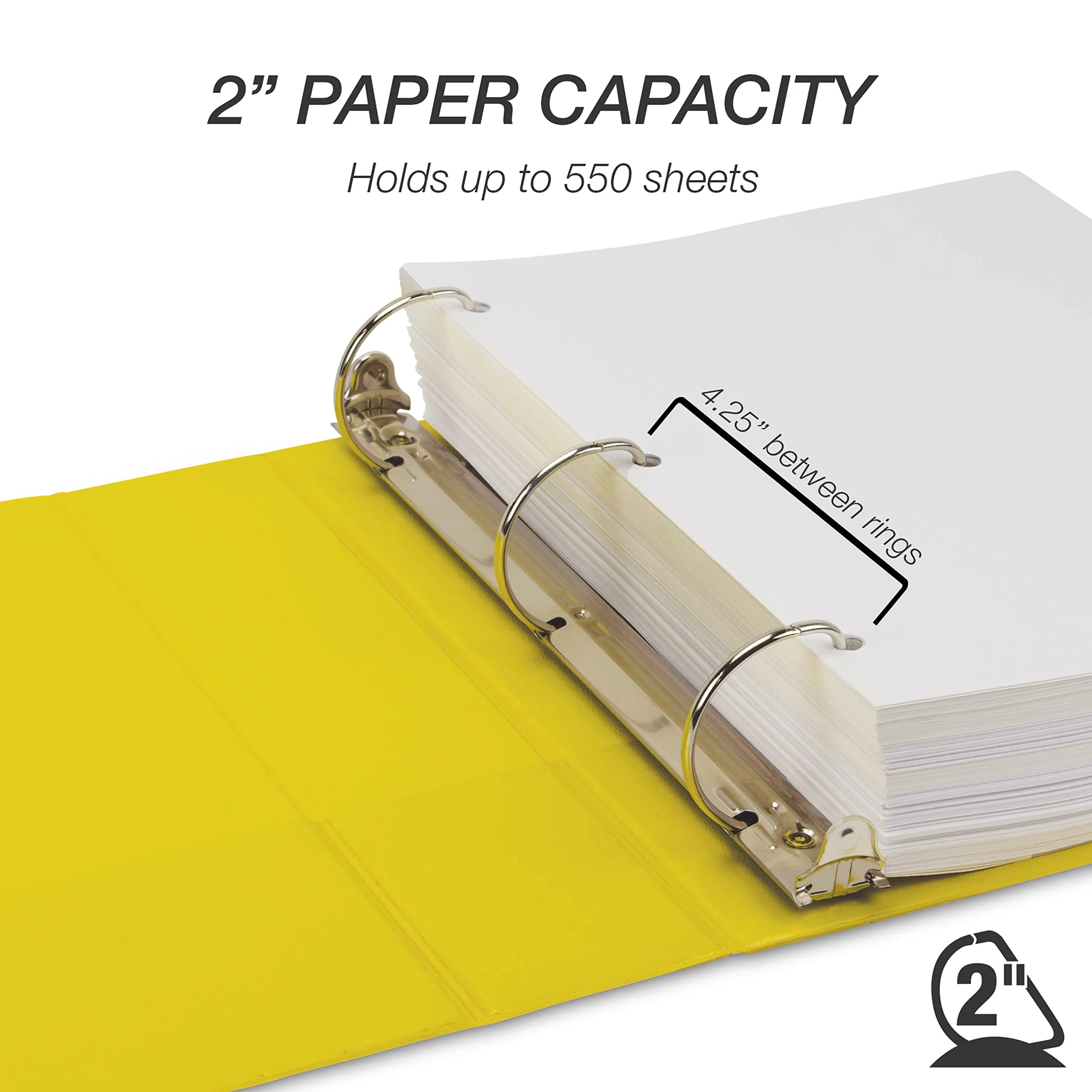 Samsill Durable 5.1cm (2 inch) 3 Ring Binder, D Ring Binder, 12 Pack Yellow | Recycled Chipboard for Office & School thumbnail 3