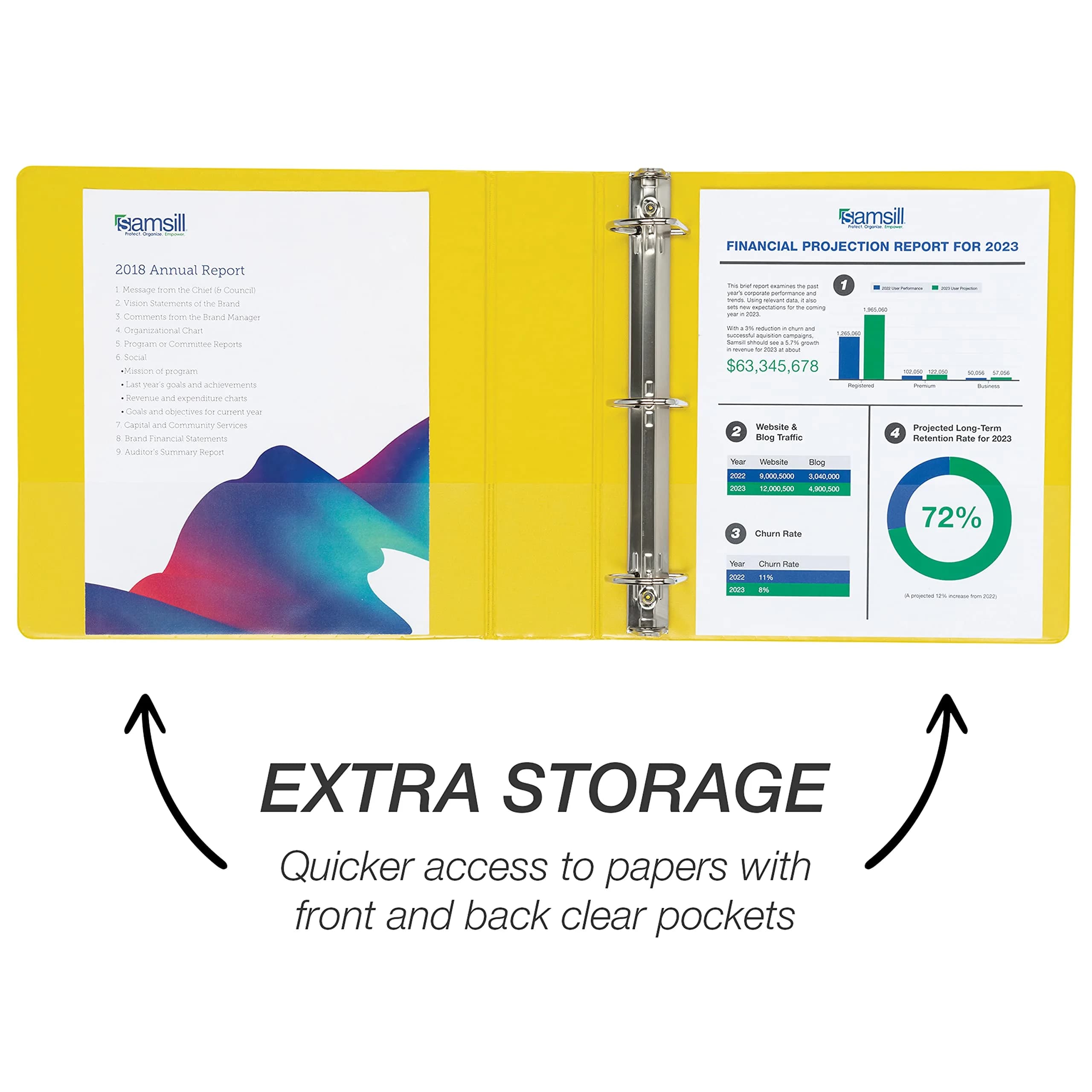 Samsill Durable 5.1cm (2 inch) 3 Ring Binder, D Ring Binder, 12 Pack Yellow | Recycled Chipboard for Office & School thumbnail 4
