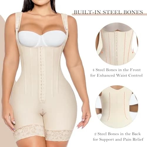 YIANNA Fajas Colombianas Shapewear for Women Tummy Control,YA7306-Beige-L | Body Shaper with Steel Bones & Zipper thumbnail 4