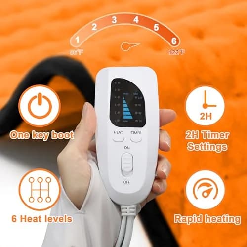 Deepsoon Electric Heating Pad for Back 33x17 Inch | Muscle Pain Relief with 6 Heat Settings & Auto Shut-Off thumbnail 8