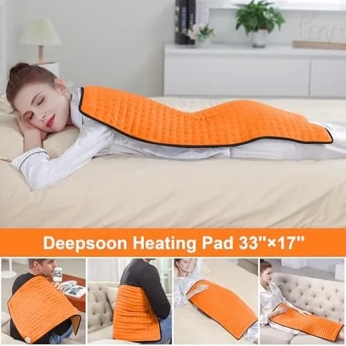 Deepsoon Electric Heating Pad for Back 33x17 Inch | Muscle Pain Relief with 6 Heat Settings & Auto Shut-Off thumbnail 2