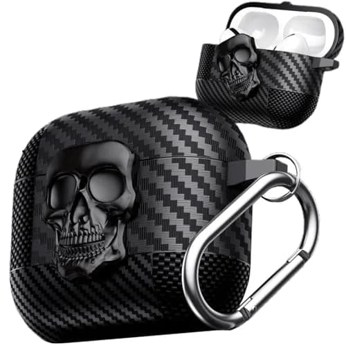 Fofvccv Black Skull Lock Case for AirPods 5/4 (TPU+PC) | 3D Skull Lock & Carabiner thumbnail 1