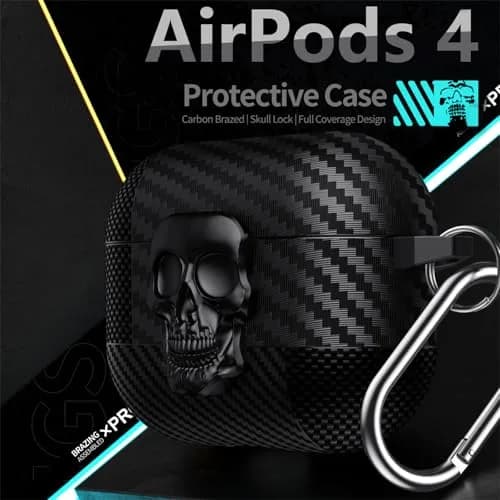 Fofvccv Black Skull Lock Case for AirPods 5/4 (TPU+PC) | 3D Skull Lock & Carabiner thumbnail 2