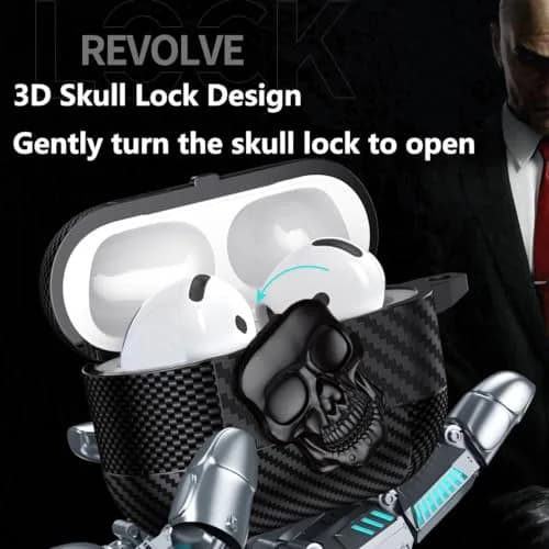 Fofvccv Black Skull Lock Case for AirPods 5/4 (TPU+PC) | 3D Skull Lock & Carabiner thumbnail 3