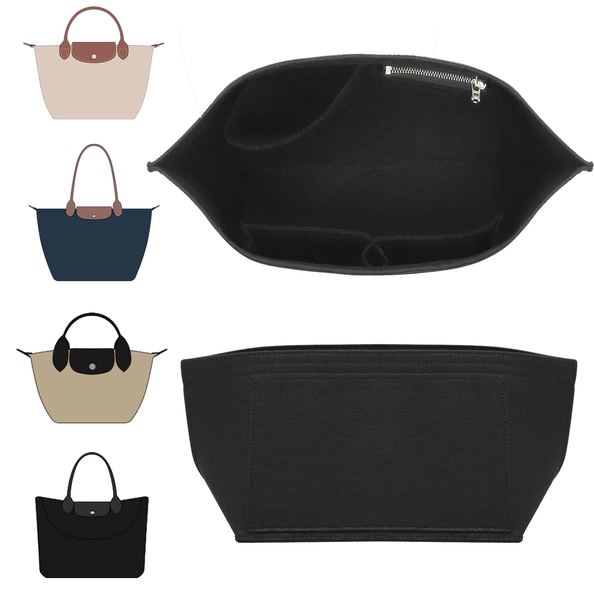 Doxo Felt Purse Organizer Insert for Longchamp Le Pliage Small, Black 21.5cm (8.5 inches) | Keeps Bags Structured - main product image