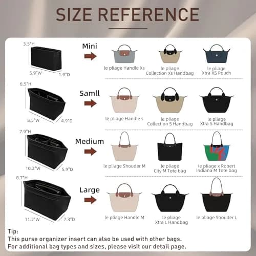Doxo Felt Purse Organizer Insert for Longchamp Le Pliage Small, Black 21.5cm (8.5 inches) | Keeps Bags Structured thumbnail 2