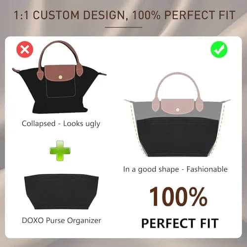 Doxo Felt Purse Organizer Insert for Longchamp Le Pliage Small, Black 21.5cm (8.5 inches) | Keeps Bags Structured thumbnail 3