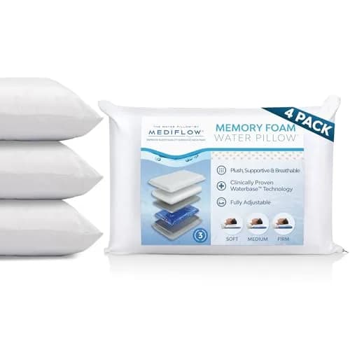 Mediflow Water Pillow Memory Foam Water Technology | Neck Pain Relief & Sleep Support (4 Pillows) thumbnail 1