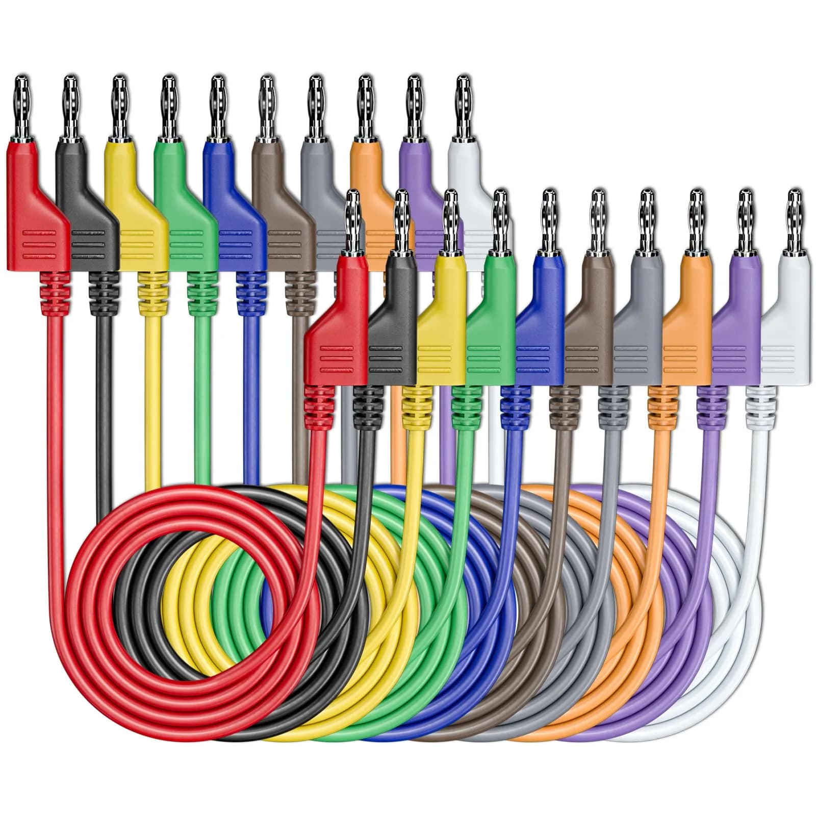 Goupchn Stackable Banana to Banana Plug Test Leads 1m (3.3ft) | 1000V 15A 10-Color Set — Ten Colors - Stackable Banana