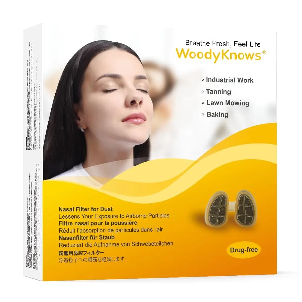 WoodyKnows Nasal Filters for Dusty Activities | Reusable Dust & Particle Protection (Regular L, Yellow, Silicone)