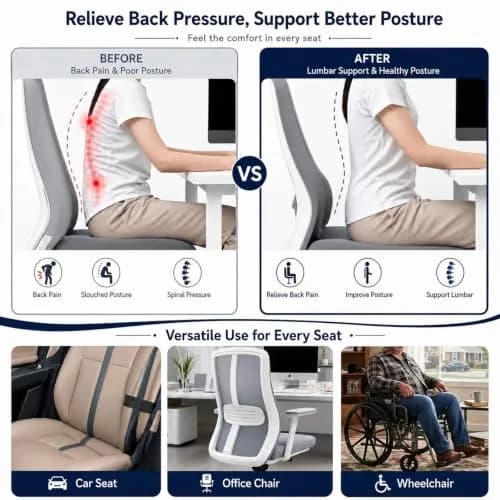 MIDLADE Lumbar Roll Support Pillow for Car & Office Chair 11 Inch | Ergonomic Back Support for Pain Relief thumbnail 4