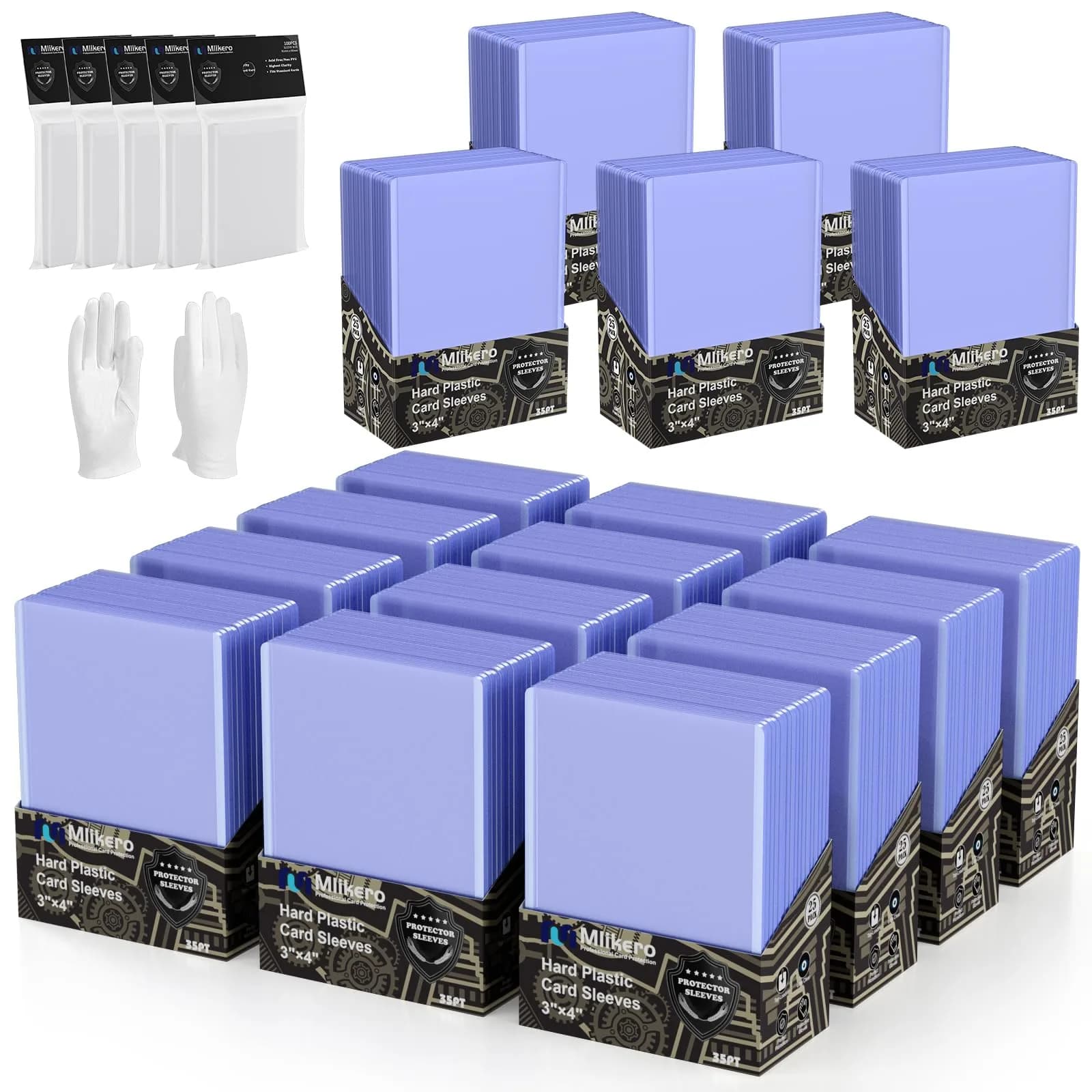 Mlikero 400 Card Sleeves Set: 200 Hard Plastic + 200 Soft Sleeves | Protects Standard 2.5"x3.5" Cards — 500 Hard Sleeves+500 Soft Sleeves