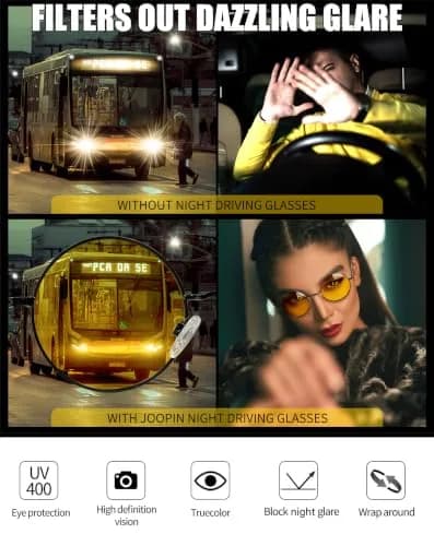 Joopin Small Round Night Vision Glasses Hippie Metal Anti Glare Night Driving UV400 Protection Yellow Shades for Men Women thumbnail 4