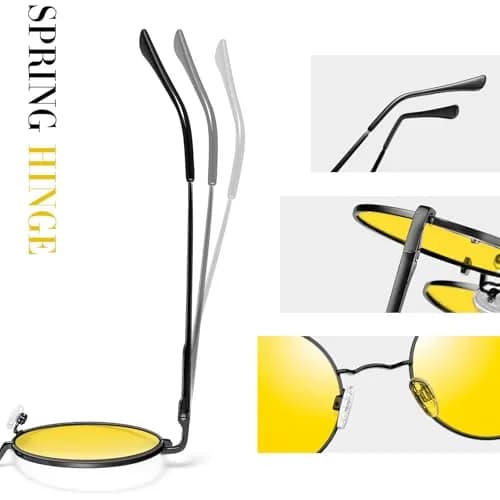 Joopin Small Round Night Vision Glasses Hippie Metal Anti Glare Night Driving UV400 Protection Yellow Shades for Men Women thumbnail 5
