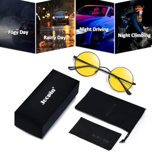 Joopin Small Round Night Vision Glasses Hippie Metal Anti Glare Night Driving UV400 Protection Yellow Shades for Men Women thumbnail 6
