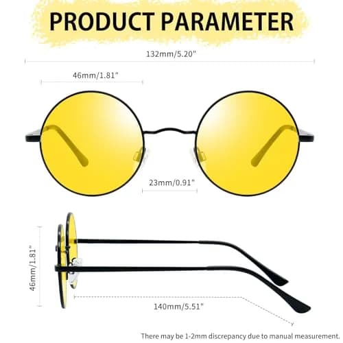 Joopin Small Round Night Vision Glasses Hippie Metal Anti Glare Night Driving UV400 Protection Yellow Shades for Men Women thumbnail 3