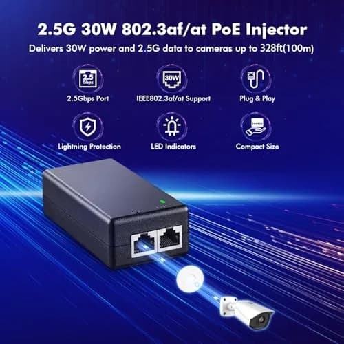 MokerLink 2.5 Gigabit PoE Injector 30W | 2.5G/1G/100M Ethernet, Plug & Play, 100 Meters Range thumbnail 2