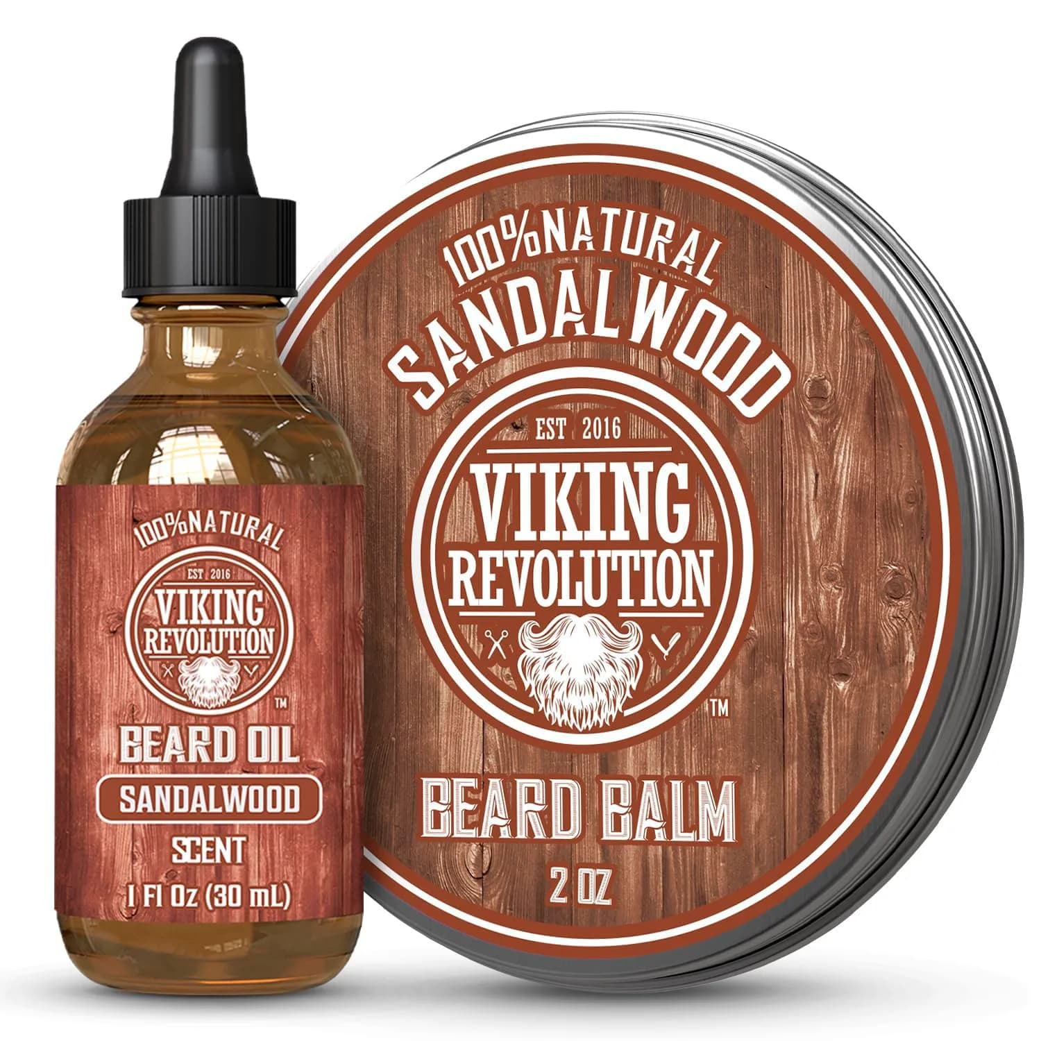 Viking Revolution Sandalwood Beard Balm (2oz) & Beard Oil (1 fl oz) Bundle | Soften & Moisturize Facial Hair