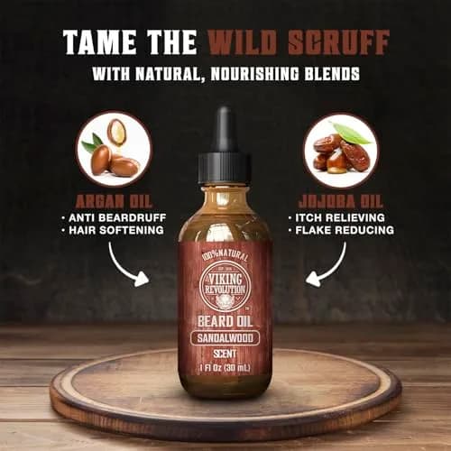 Viking Revolution Sandalwood Beard Balm (2oz) & Beard Oil (1 fl oz) Bundle | Soften & Moisturize Facial Hair thumbnail 4