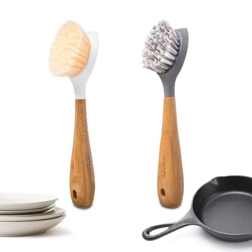 Full Circle Double Dish Brush Set 2 Pack | Eco-Friendly Bamboo Handles for Kitchen Cleaning thumbnail 1