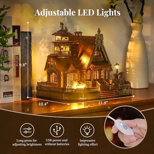 FUNPOLA 3D Wood Puzzle Countryside Cottage Model - DIY Miniature Building Kit with Spark LED Lights | Rustic Home Décor Gift thumbnail 5