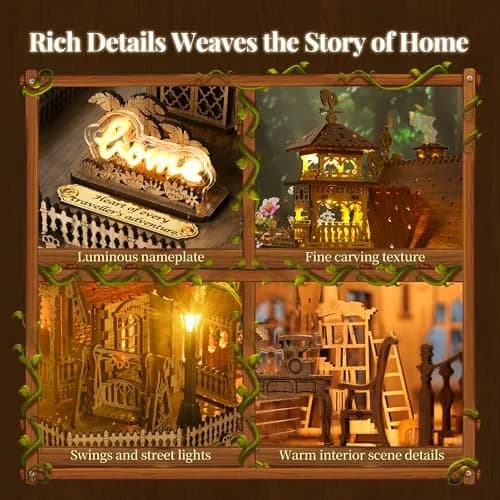 FUNPOLA 3D Wood Puzzle Countryside Cottage Model - DIY Miniature Building Kit with Spark LED Lights | Rustic Home Décor Gift thumbnail 3