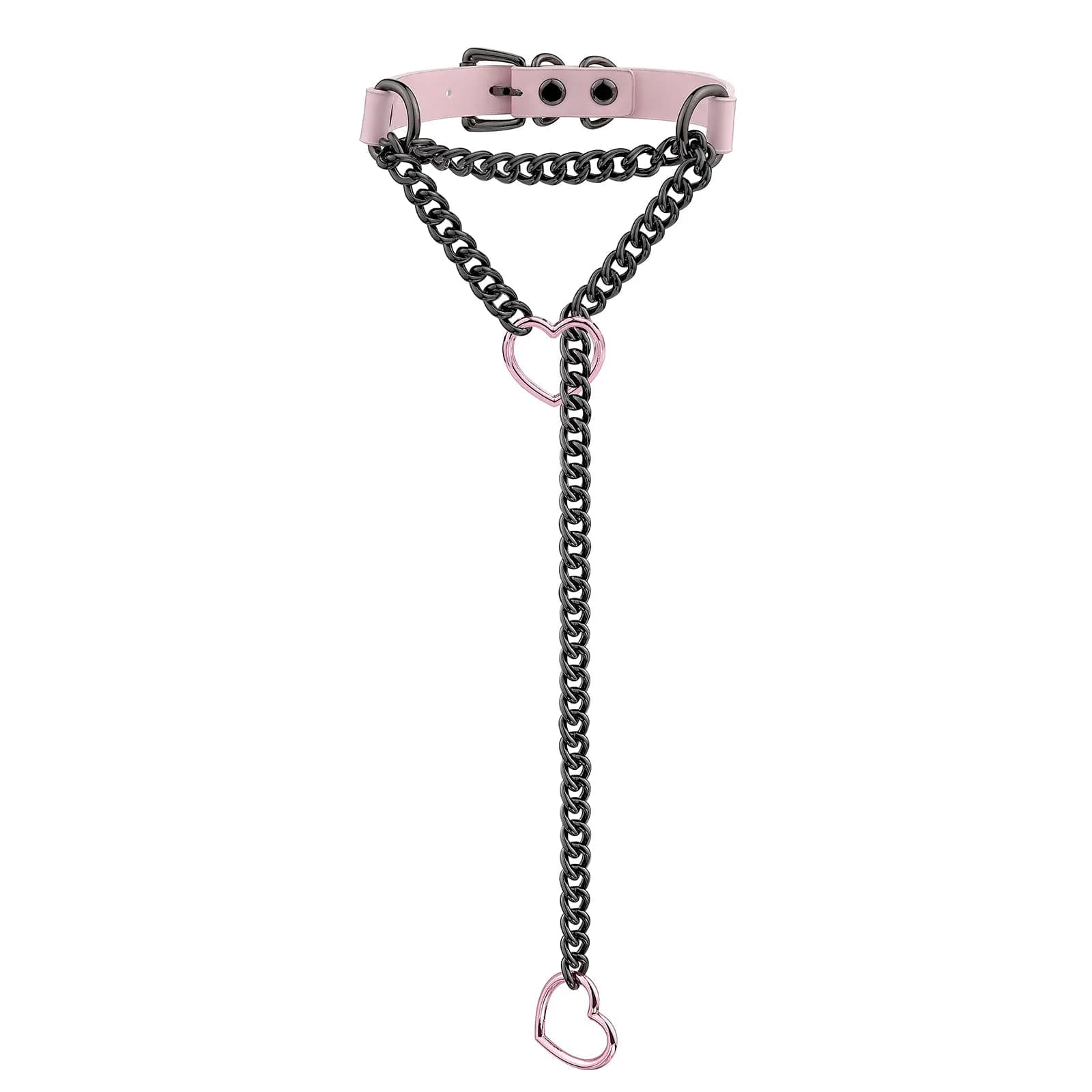 ADEMISHIA Handmade Black Heart O-ring Slip Chain Choker Collar For Women, Adjustable 21.5 cm (8.5 inches) — Pink&Black