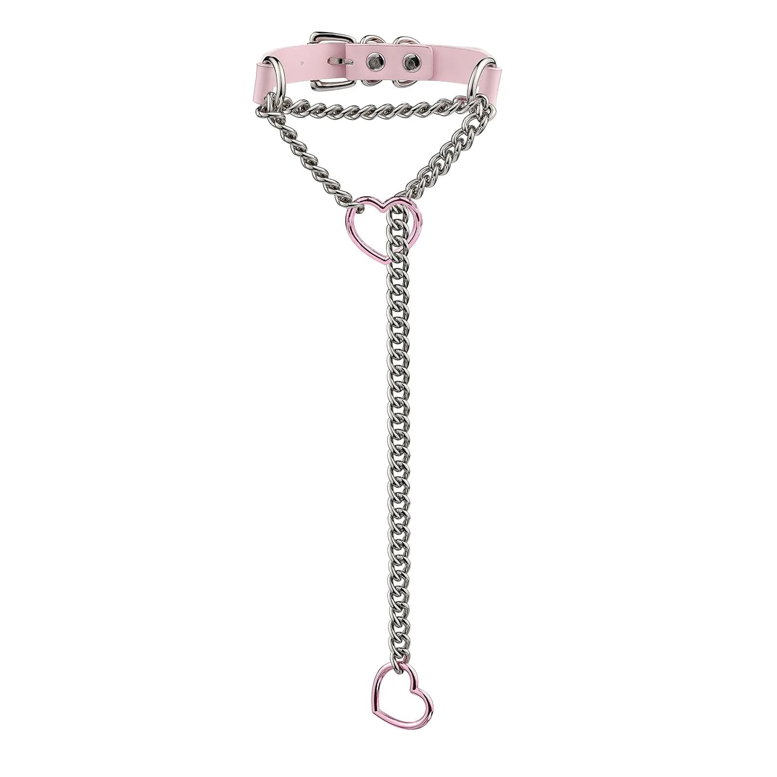 ADEMISHIA Handmade Black Heart O-ring Slip Chain Choker Collar For Women, Adjustable 21.5 cm (8.5 inches) — Pink&Silver