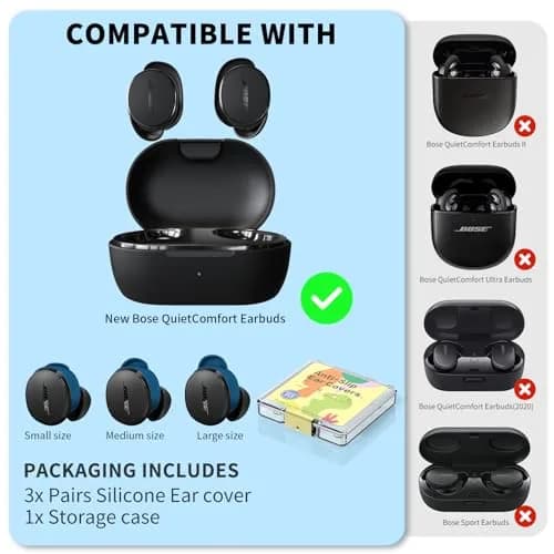 TUDIOW Blue Silicone Ear Tips Covers for New Bose QuietComfort Earbuds (2024) | 3 Pairs S/M/L with Storage Case thumbnail 7