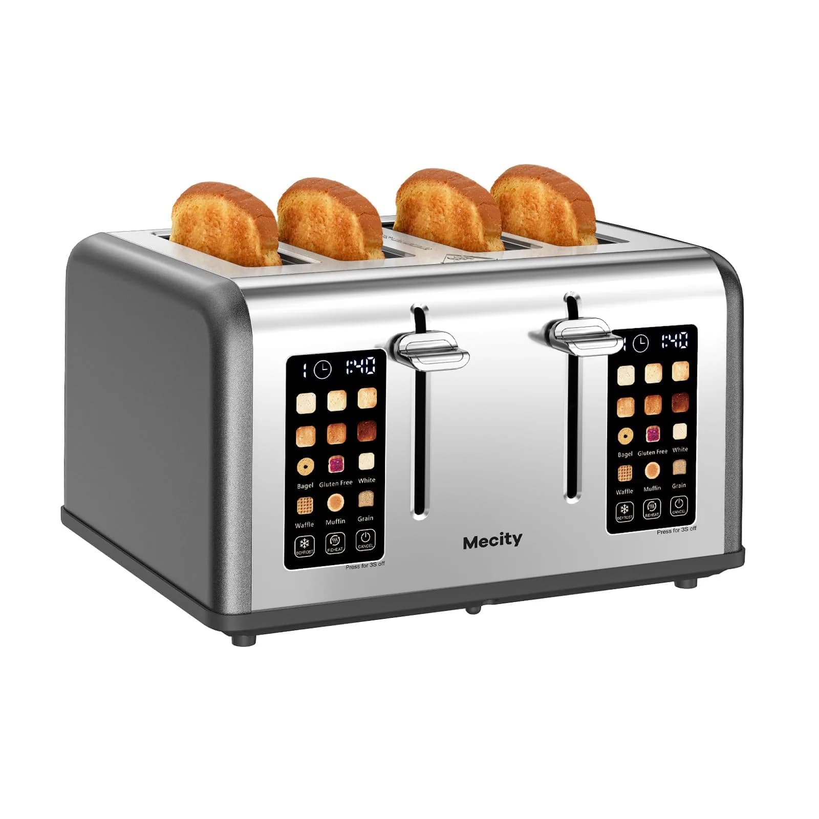 Mecity 4 Slice Smart Toaster with Touch Screen Control, 28.4cm (11.2in) Wide Slots, Pearl Grey | Dual Panel Toasting for Bagels, Muffins, Waffles - main product image